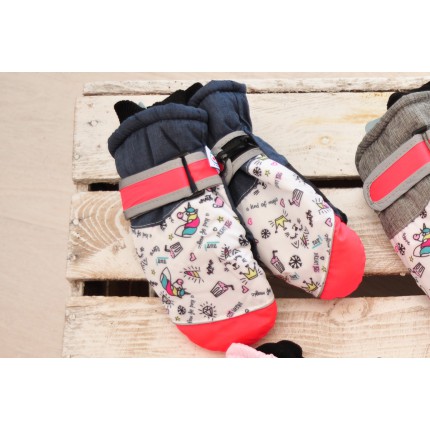 Granatowe rękawiczki nieprzemakalne 1P z jednorożcami