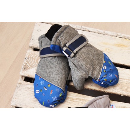 Szaro-niebieskie rękawiczki nieprzemakalne chłopięce 1P
