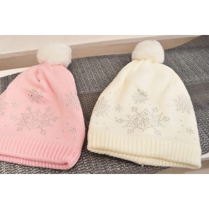 Ecru CZAPKA ZIMOWA błyszczące jety czapeczka OLIWKA 2-5L ZIMA