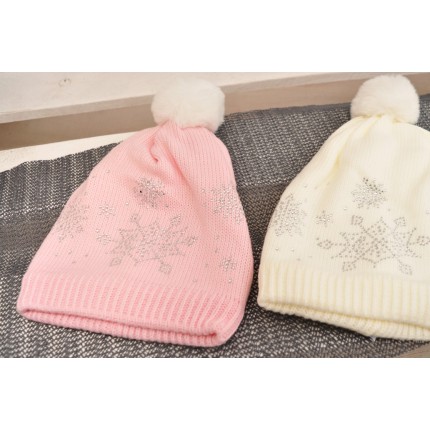 Różowa CZAPKA ZIMOWA błyszczące jety czapeczka OLIWKA 2-5L ZIMA