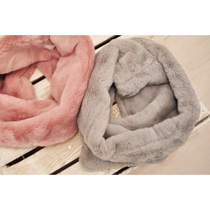 Szary KOMIN ZIMOWY futrzany podwójny roz. uniwersalny