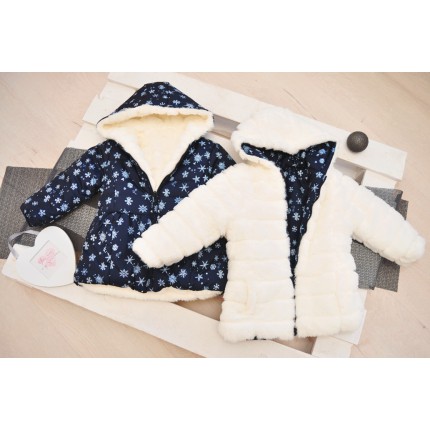 Granatowa KURTKA FUTERKO PARKA DWUSTRONNA Śnieżynki