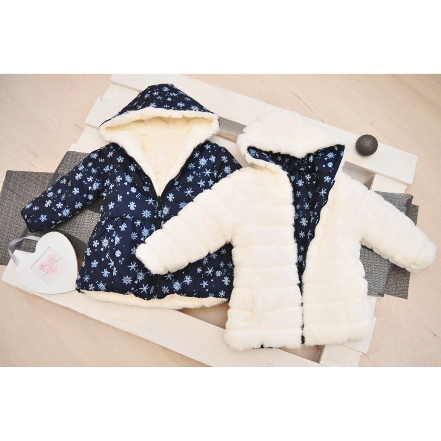 Granatowa KURTKA FUTERKO PARKA DWUSTRONNA Śnieżynki