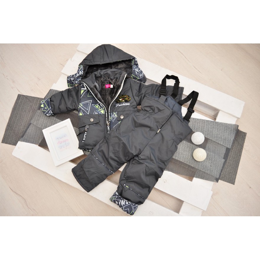 Grafitowy KOMBINEZON ZIMOWY dwuczęściowy ocieplany