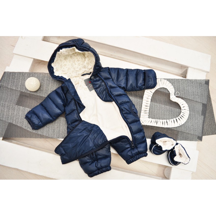 Granatowy KOMBINEZON pikowany 2 suwaki ZIMA