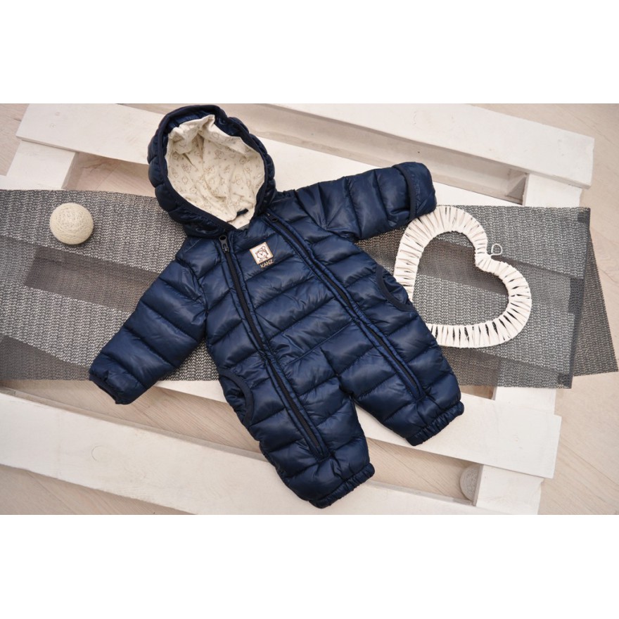 Granatowy KOMBINEZON pikowany bez stópek 2 suwaki ZIMA
