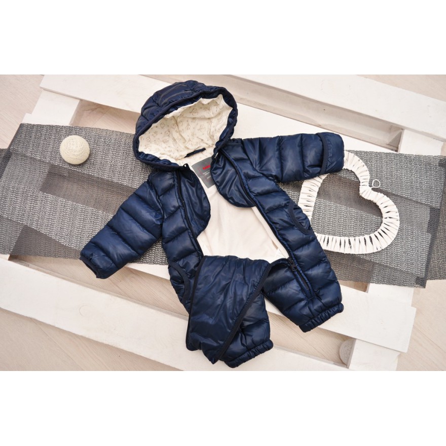 Granatowy KOMBINEZON pikowany bez stópek 2 suwaki ZIMA