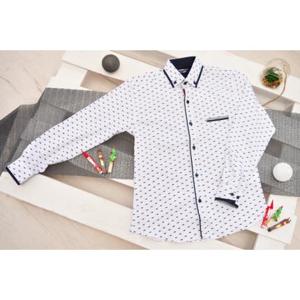 Biała koszula chłopięca w czarne błyskawice długi rękaw elegancka