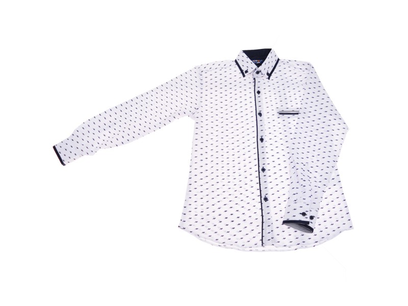Biała koszula chłopięca w czarne błyskawice długi rękaw r.140-164 elegancka