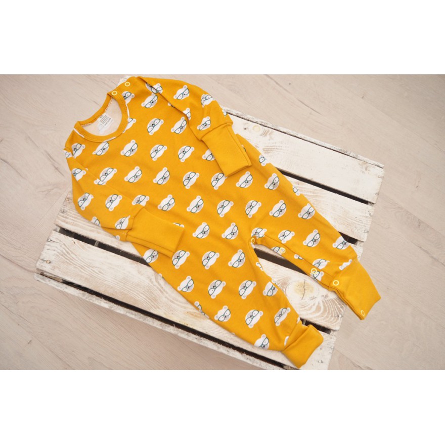 Musztardowy pajac bez stópek RAMPERS w misie pajacyk rosnący wz.189