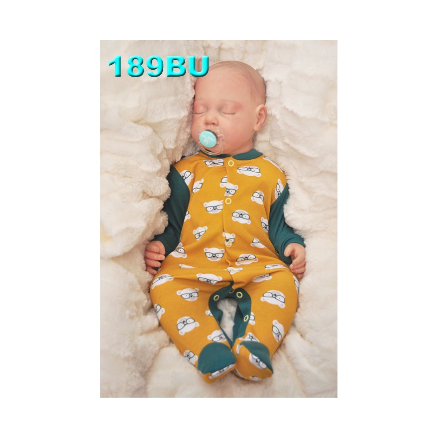 Pajac pajacyk bawełniany musztardowo-butelkowy w misie wzór 189BU