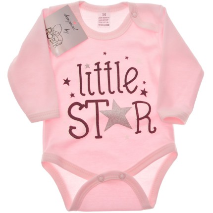 Różowe BODY LITTLE STAR długi rękaw brokat wzór 601