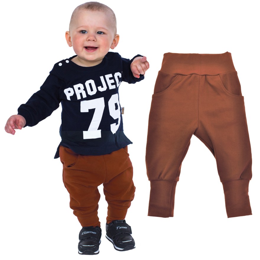 Brązowe spodnie bawełniane lekkie z wyciąganą gumką bezuciskowe NEON