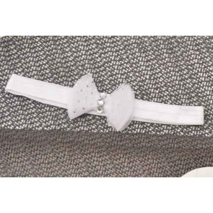 OPASKA ŻANETKA biała opaska z tiluową kokardką CEKINY rozmiar uniwersalny