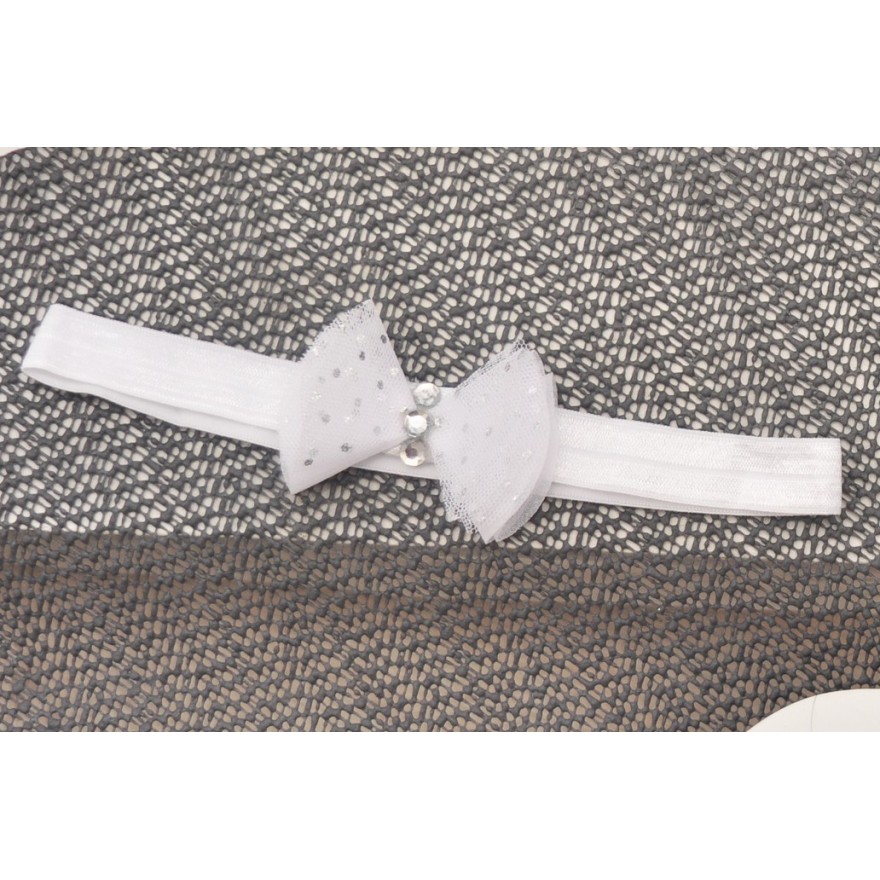 OPASKA ŻANETKA biała opaska z tiluową kokardką CEKINY rozmiar uniwersalny