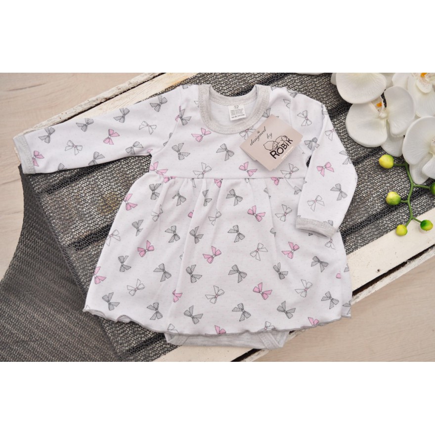 Biała BODY SUKIENKA niemowlęca w kokardki wzór 348S