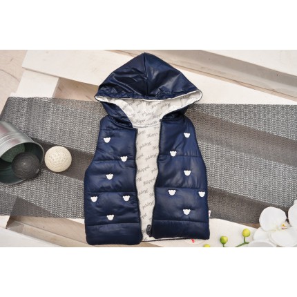 Granatowy bezrękawnik z bluzką i spodniami r. 6-18msc