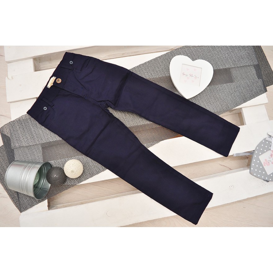 KOMPLET DLA CHŁOPCA  biała koszula, spodnie, muszka, szelki WIZYTOWY wzór: mewy, granat