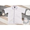 Biała koszula chłopięca granatowe obszycia krótki rękaw elegancka na lato