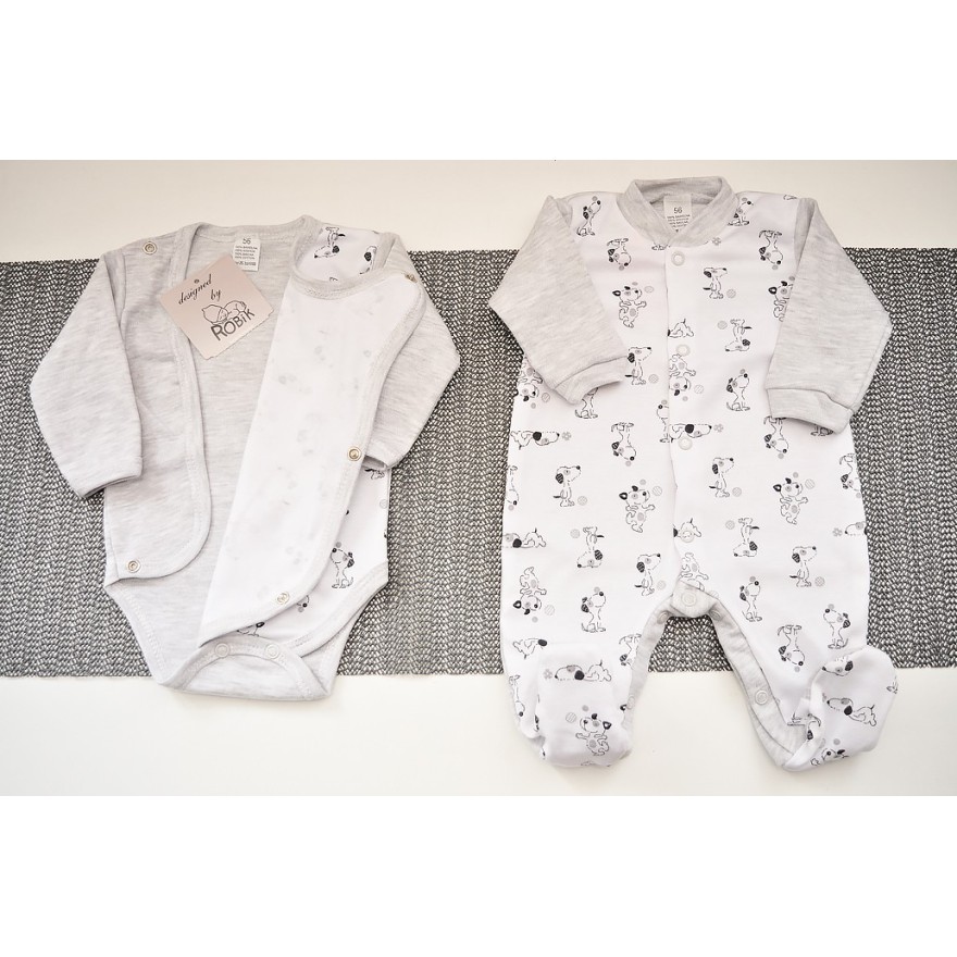 WYPRAWKA dla noworodka do szpitala 5 części szara w pieski wzór 167S