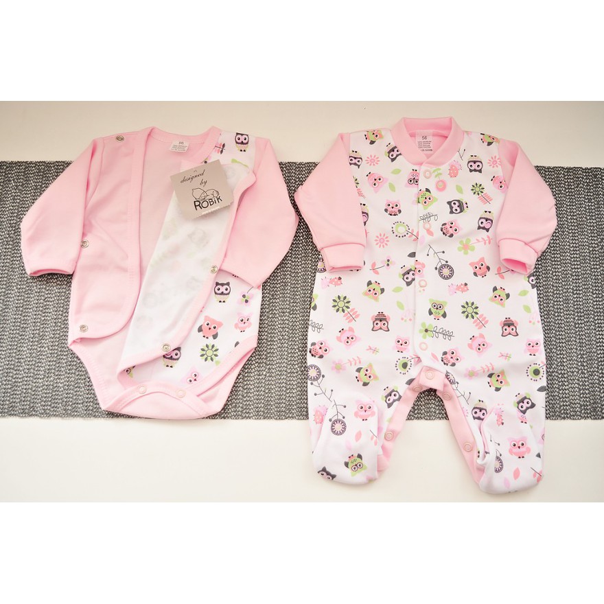WYPRAWKA dla noworodka do szpitala 5 części różowa w sowy wzór 294R
