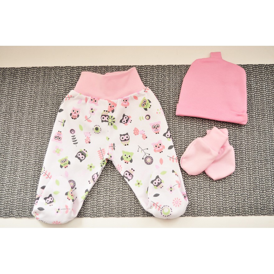WYPRAWKA dla noworodka do szpitala 5 części różowa w sowy wzór 294R