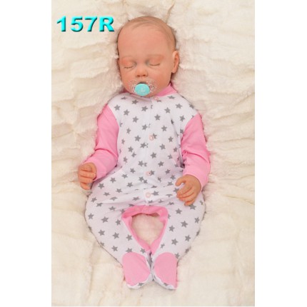 Pajac pajacyk bawełniany różowo-biały w gwiazdki r.50 WCZEŚNIAK wzór 157R