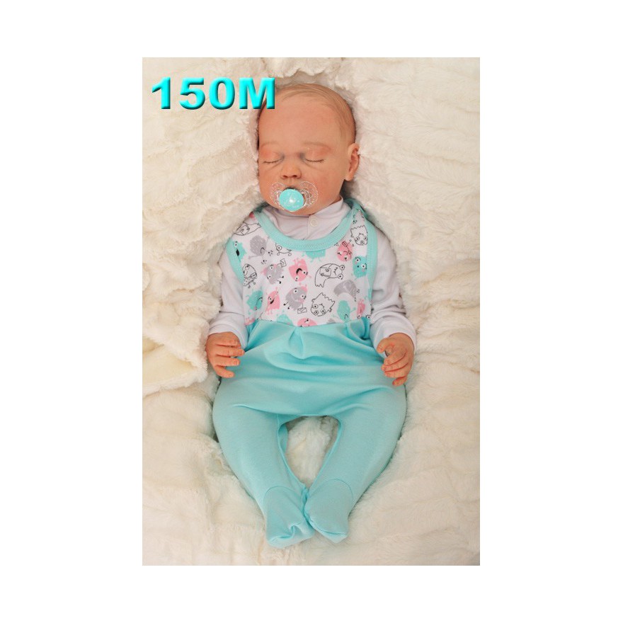 ŚPIOCHY ŚPIOSZKI bawełniane miętowe w stworki r.50 WCZEŚNIAK, wzór 150M