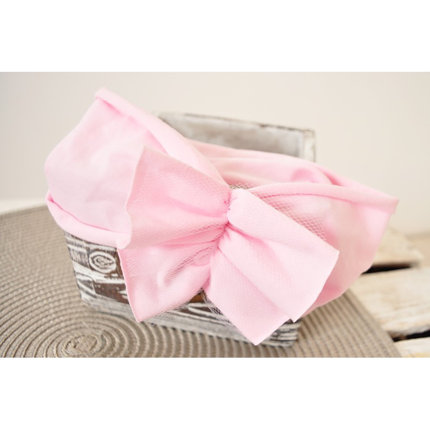 Różowa OPASKA z tiulową kokardą rozmiar uniwersalny