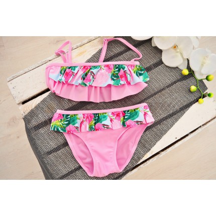 Różowy kostium kąpielowy dwuczęściowy w flamingi, strój basen