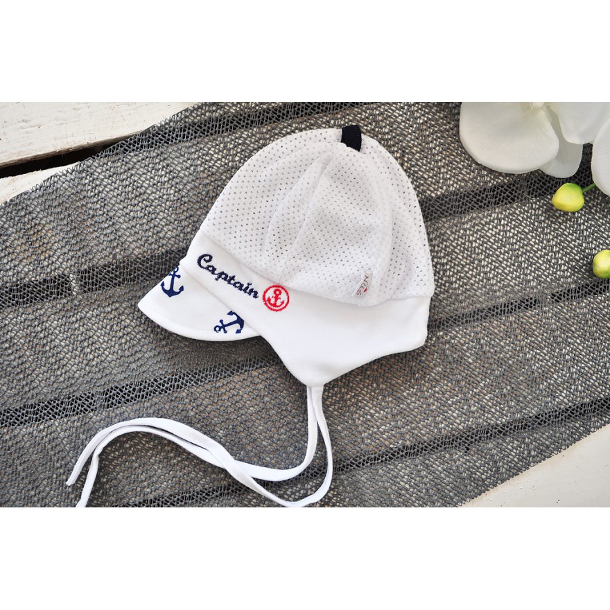 Biała CZAPKA CAPTAIN kotwice PRZECIW POCENIU GŁOWY LATO CHRZEST