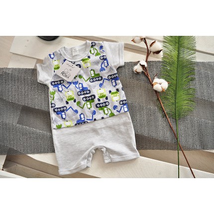 Letni RAMPERS pajac szary w koparki wzór 199Sn