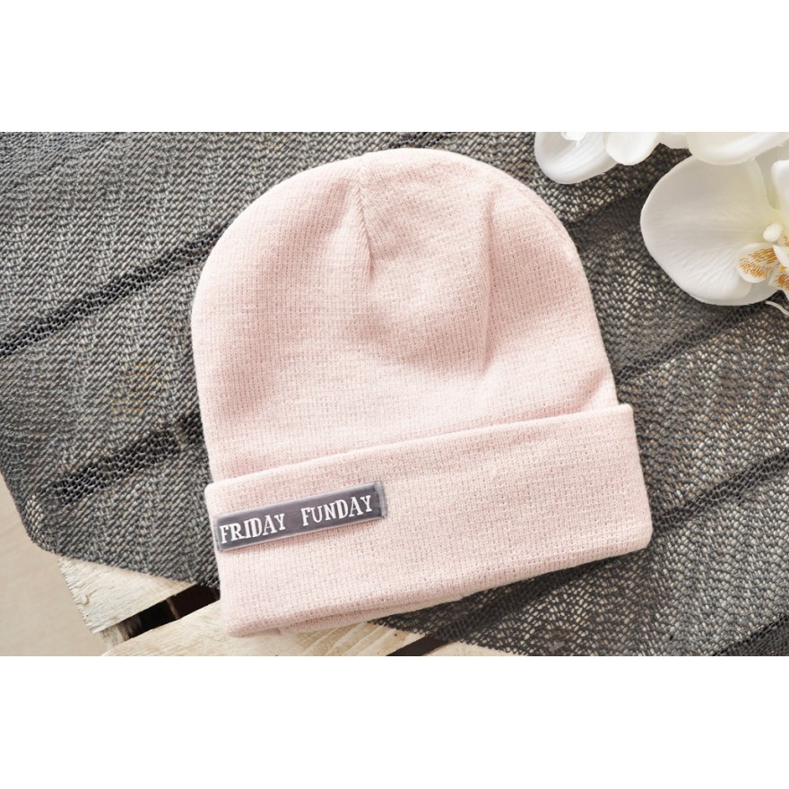 Pudrowa ZIMOWA CZAPKA podwójna FUN DAY brokat