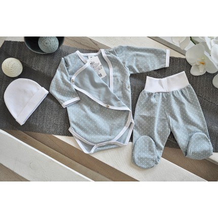 WYPRAWKA dla noworodka do szpitala 3-częściowa szara w kropki r. 50 WCZEŚNIAK