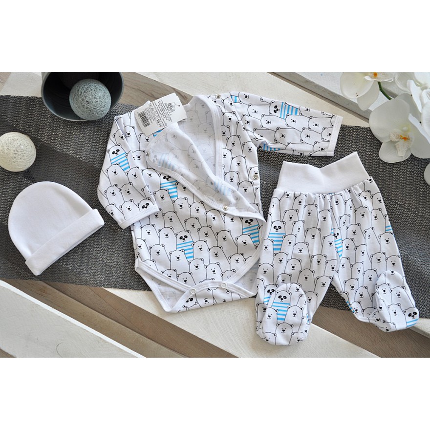 WYPRAWKA dla noworodka do szpitala 3-częściowa biała w misie r.50 WCZEŚNIAK