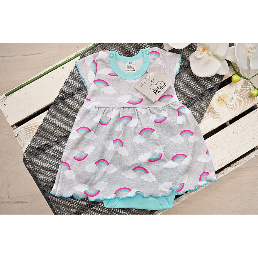 Szara BODY SUKIENKA w tęcze UROCZA PIĘKNE KOLORY LATO wzór 353M