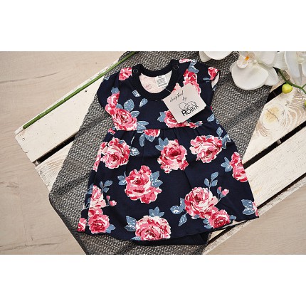 Granatowa BODY SUKIENKA w róże UROCZA PIĘKNE KOLORY LATO wzór 352G