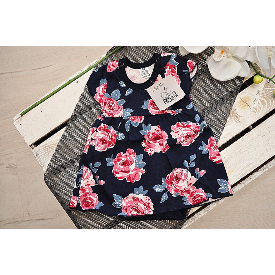 Granatowa BODY SUKIENKA w róże UROCZA PIĘKNE KOLORY LATO wzór 352G
