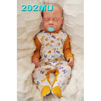 Pajac pajacyk bawełniany musztardowy w pieski wzór 202MU