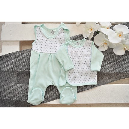 Miętowa WYPRAWKA dla wcześniaka w gwiazdki koszulka + śpiochy 2cz. wzór 214M