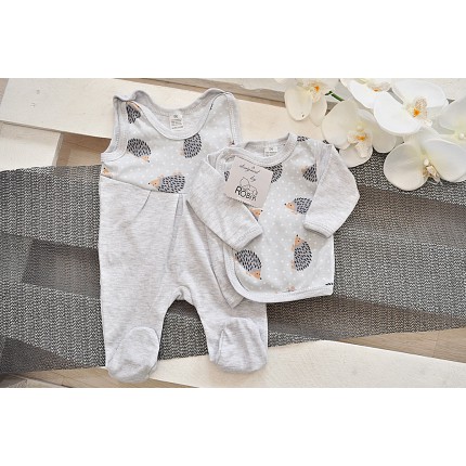 Szara WYPRAWKA dla wcześniaka w jeże koszulka + śpiochy 2cz. wzór 190S