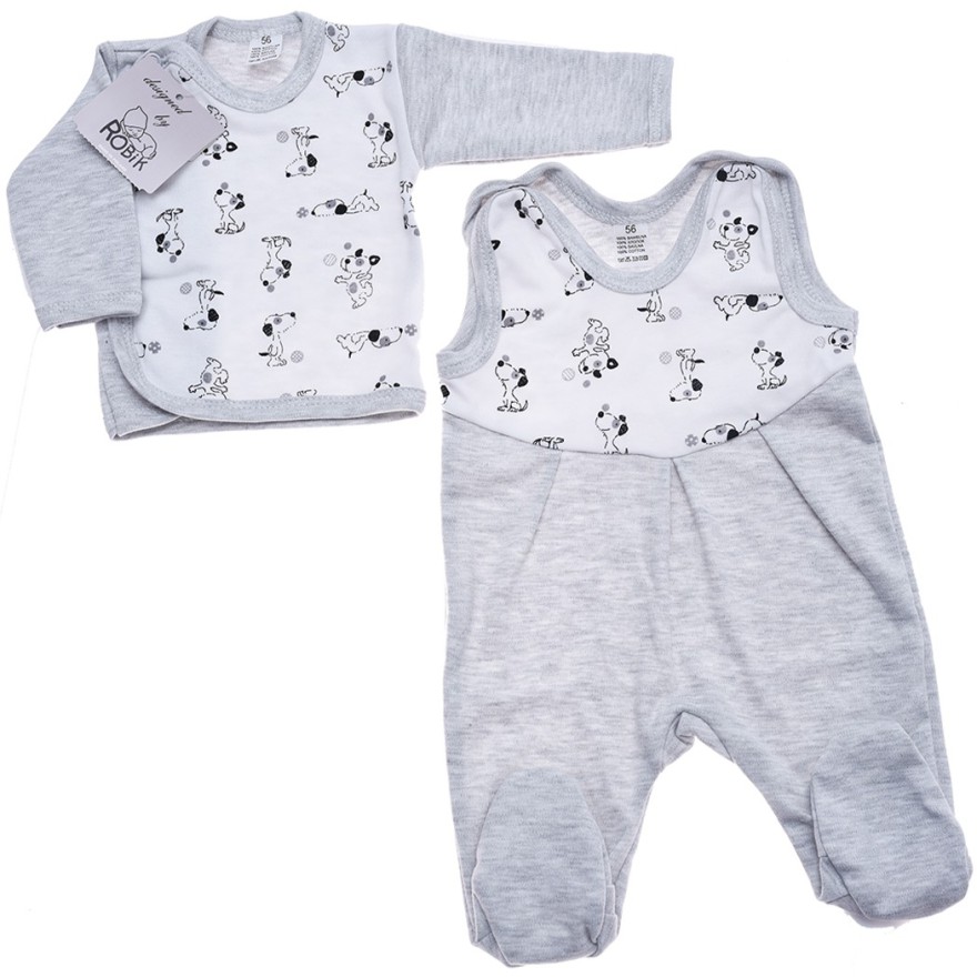 Szara WYPRAWKA dla wcześniaka w pieski koszulka + śpiochy 2cz. wzór 167S