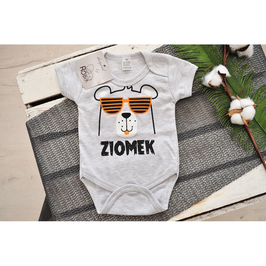 Szare BODY chłopięce MIŚ ZIOMEK krótki rękaw LATO wzór 614kr