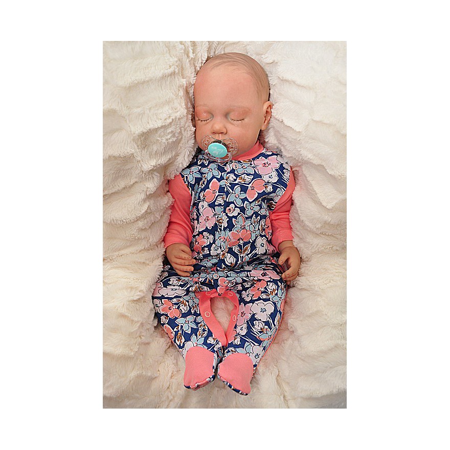 Pajac pajacyk bawełniany niebiesko-łososiowy w kwiaty wzór 357Ł