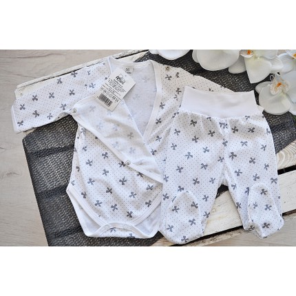 Komplet 2cz body kopertowe półśpiochy ecru w kokardki piżamka