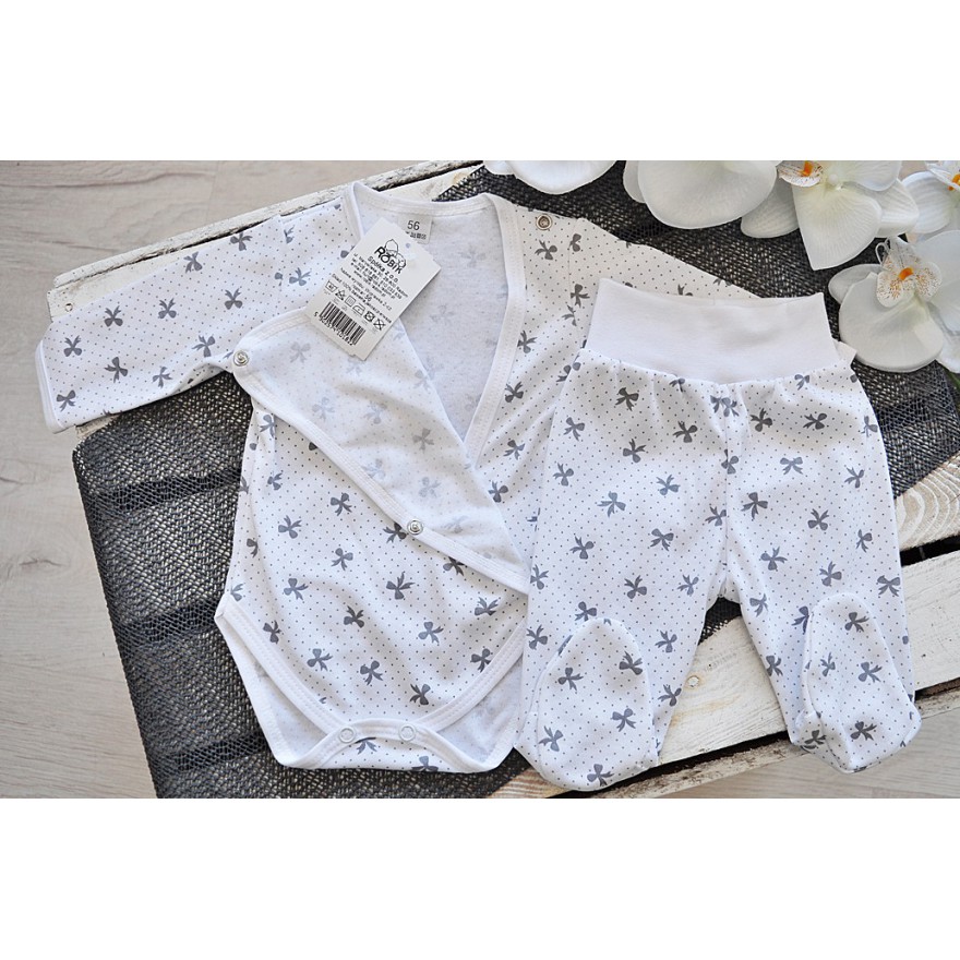 Komplet 2cz body kopertowe półśpiochy ecru w kokardki piżamka