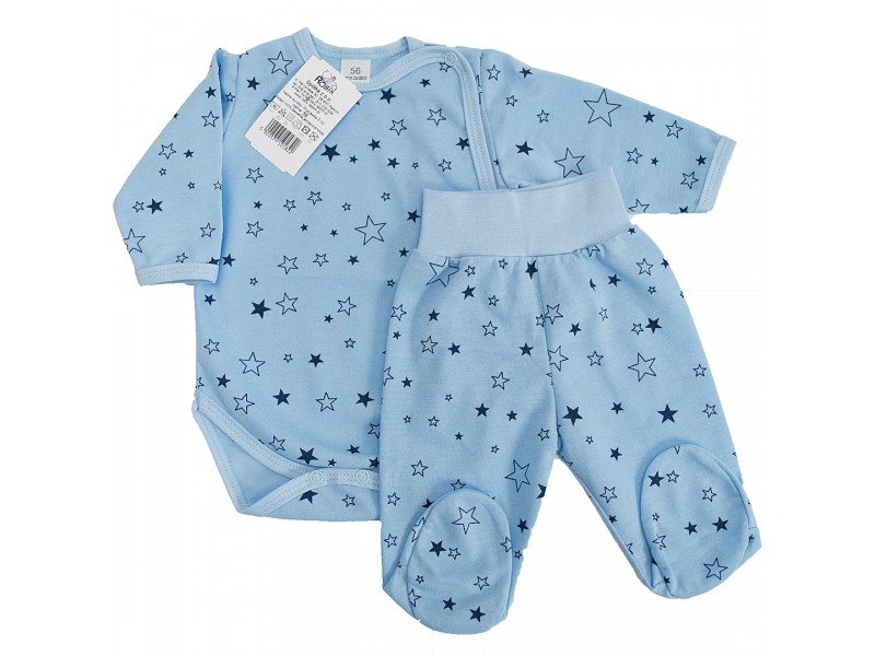 Komplet 2cz body kopertowe półśpiochy niebieski w gwiazdki piżamka
