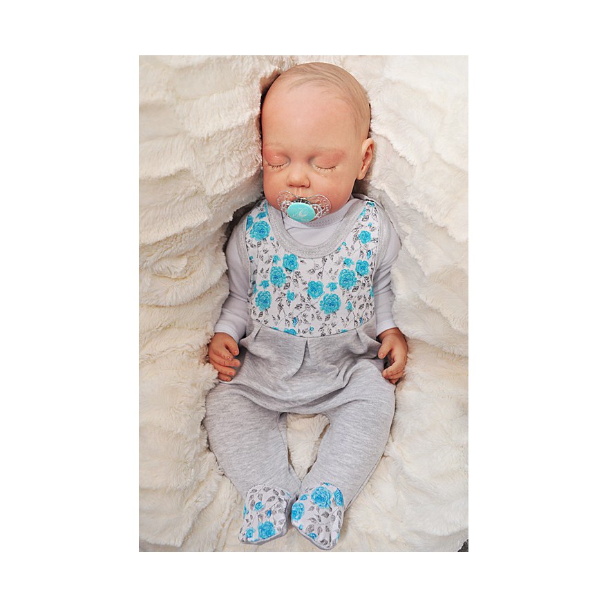 ŚPIOCHY ŚPIOSZKI bawełniane, szare w lazurowe róże, wzór 362S