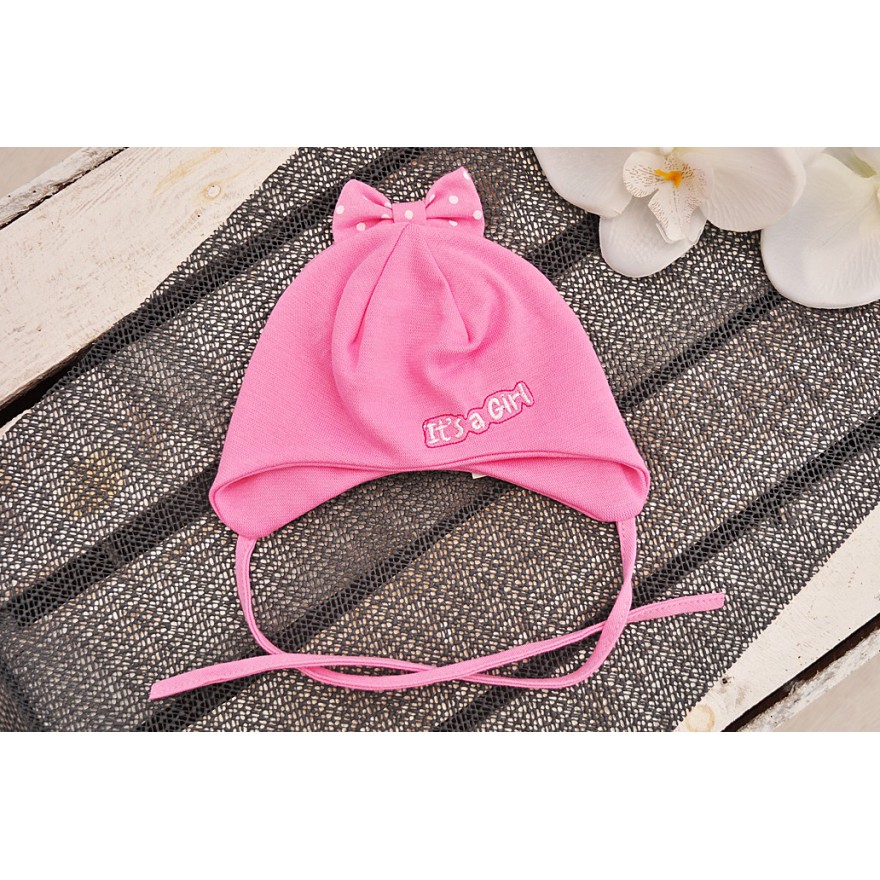Różowa CZAPKA It's a girl czapeczka z kokardą wiosna jesień