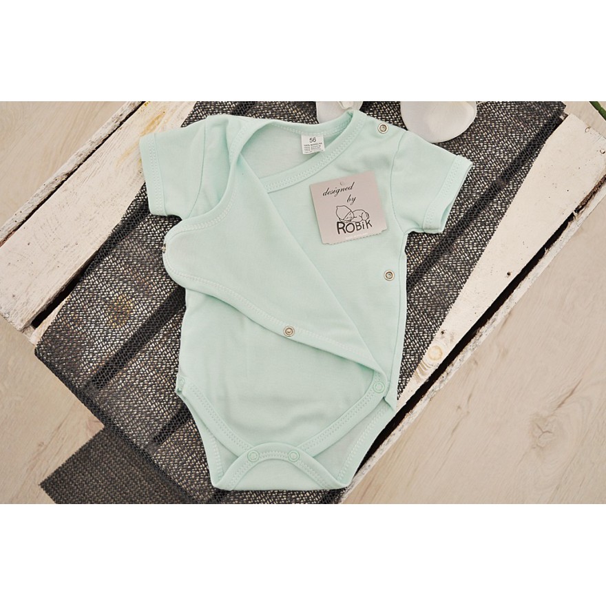 Miętowe BODY kopertowe krótki rękaw - pełna koperta